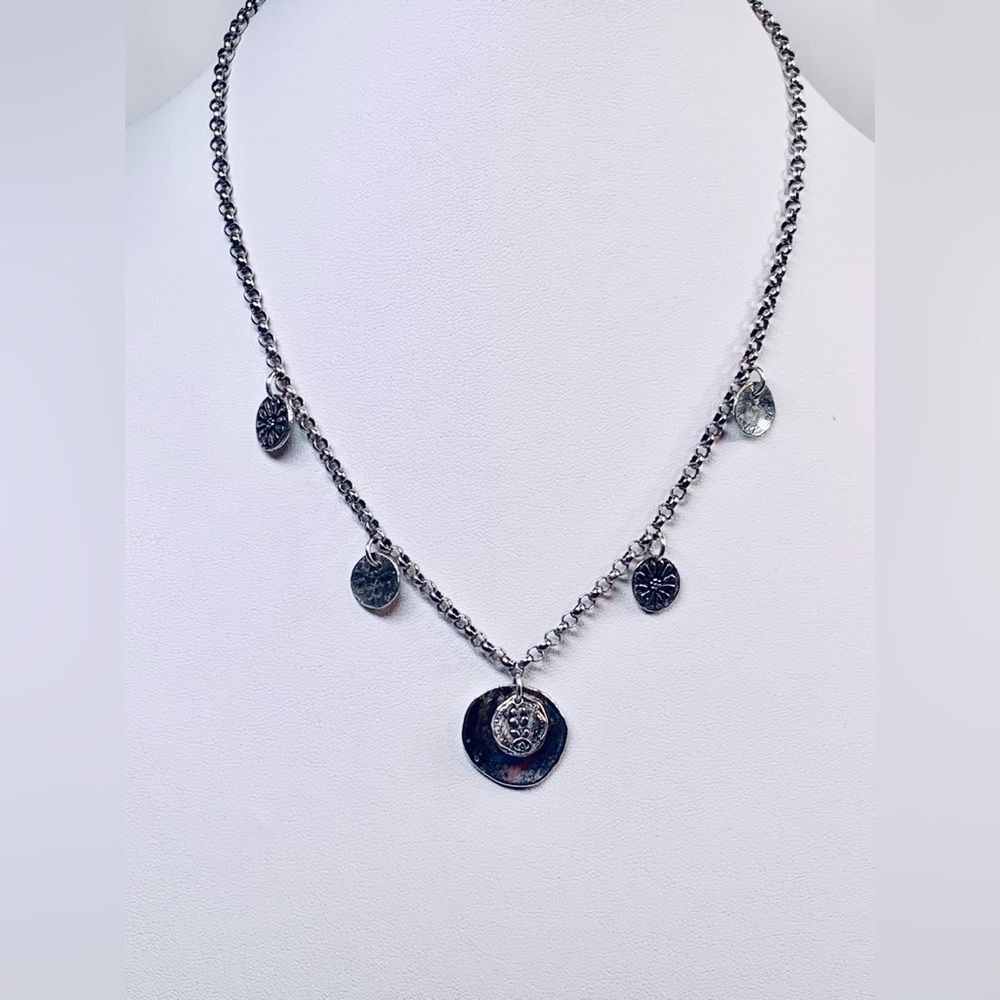 Silpada HTF Oxidized Sterling High-Relief Discs w/Fern Station Rolo Necklace